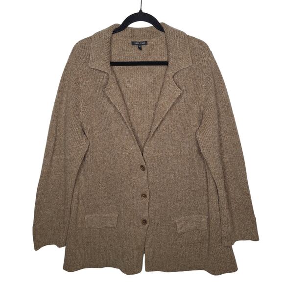 Eileen Fisher Baby Alpaca Oversized Cardigan Sweater XL Button Beige Lagenlook - Picture 1 of 11
